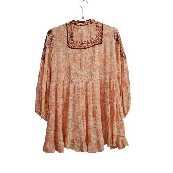 Anthropologie Blouse XSP Orange Claudia Embroidered Babydoll Tunic Top Boho - Picture 3 of 10